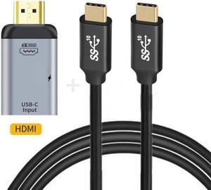 HKCY UC-054-HDF+UC-134-2.0M 100W 10Gbps CableUSB-C Type C Female Source to HDMI Sink HDTVPD Power Adapter 4K 60hz 1080p for PhoneLaptop