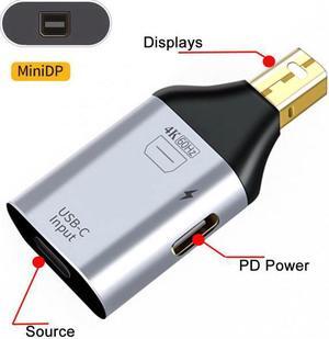 Xiwai Cable USB-C Type C Female Source to Mini Displayport DP Sink HDTV & PD Power Adapter 4K 60hz 1080p for Phone & Laptop