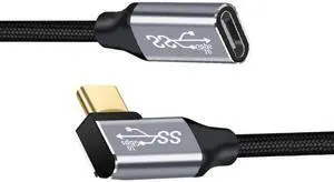Jimier 20CM Left & Right Angled USB-C USB 3.1 Type C Male to Female Extension Data Cable 10Gbps 100W with Sleeve for Laptop
