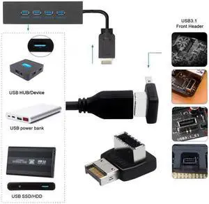 Jimier Cable 2pcs Overmold USB 3.1 Front Panel Header Male to Female Type-E Motherboard Extension Data Adapter