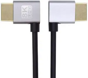 Cablecc HDMI 2.1 Ultra Thin HDTV Cable 8K 4K Hyper Super Flexible Slim Cord Left Angled to Right Angled 90 Degree Type-A  for Computer HDTV