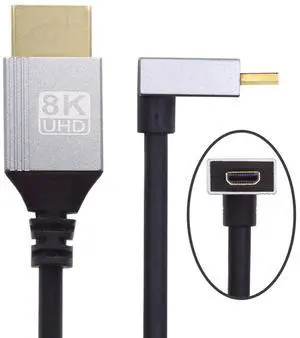 Cablecc 90 Degree Down Angled Micro HDMI 2.1 Ultra Thin HDTV Cable 8K 4K Hyper Super Flexible Slim Cord Type-A to Type-D for Camera HDTV