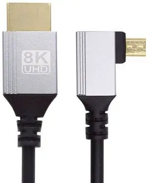 Cablecc 90 Degree Left Angled Micro HDMI 2.1 Ultra Thin HDTV Cable 8K 4K Hyper Super Flexible Slim Cord Type-A to Type-D for Camera HDTV