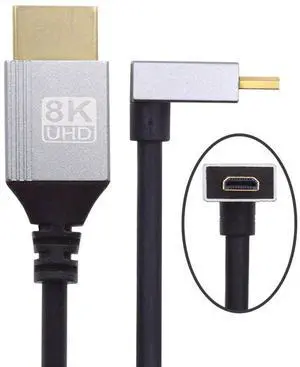 Cablecc 90 Degree Up Angled Micro HDMI 2.1 Ultra Thin HDTV Cable 8K 4K Hyper Super Flexible Slim Cord Type-A to Type-D for Camera HDTV