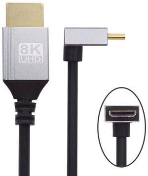Xiwai 90 Degree Down Angled Mini HDMI 2.1 Ultra Thin HDTV Cable 8K 4K Hyper Super Flexible Slim Cord Type-A to Type-C for Camera HDTV