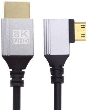 Xiwai 90 Degree Left Angled Mini HDMI 2.1 Ultra Thin HDTV Cable 8K 4K Hyper Super Flexible Slim Cord Type-A to Type-C for Camera HDTV