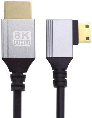 Xiwai 90 Degree Right Angled Mini HDMI 2.1 Ultra Thin HDTV Cable 8K 4K Hyper Super Flexible Slim Cord Type-A to Type-C for Camera HDTV