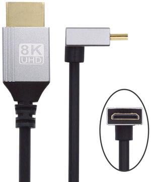 Cablecc 90 Degree Up Angled Mini HDMI 2.1 Ultra Thin HDTV Cable 8K 4K Hyper Super Flexible Slim Cord Type-A to Type-C for Camera HDTV