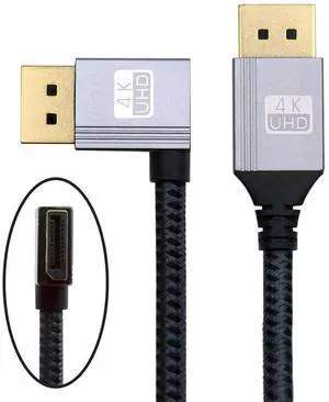 Xiwai 200cm Left Angled DisplayPort DP to DP Cable 4K 60hz Cable Silver Sleeve Ultra-HD UHD 90 Degree for Desktop Laptop Monitor Graphics Card