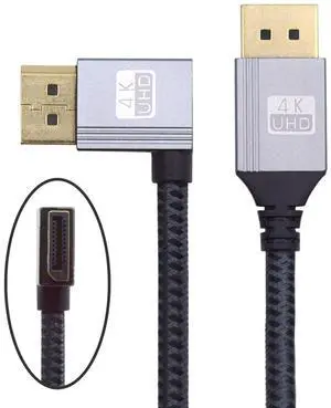 Xiwai 100cm Right Angled DisplayPort DP to DP Cable 4K 60hz Cable Silver Sleeve Ultra-HD UHD 90 Degree for Desktop Laptop Monitor Graphics Card