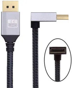Xiwai 200cm Up Angled DisplayPort DP to DP Cable 4K 60hz Cable Silver Sleeve Ultra-HD UHD 90 Degree for Desktop Laptop Monitor Graphics Card