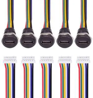 Xiwai 5pcs/set DIY OEM Type C Female Socket to 6Pin Header Cable Pitch=2.0mm Panel Mount DC 5V/20V PD Power