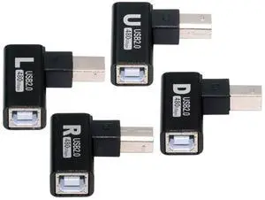 Xiwai 4pcs/lot USB 2.0 Type-B Male to Female Extension Adapter Horizontal Vertical Angled 90 Degree for Printer Scanner