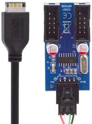 Xiwai USB 3.1 Front Panel Header Type-E to 4pin IDC Housing USB Type-A Male 1 to 2 Female Motherboard 9pin Header HUB Adapter Port Multiplier