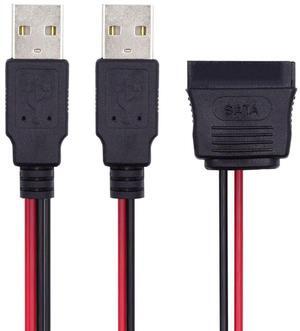 Xiwai DC 5V Dual USB to SATA 15Pin Power Cable for 2.5 inch SATA HDD SSD Disk Driver 5V 2A Max