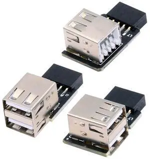Xiwai 3pcs/set 9Pin/10Pin Motherboard Front Panel Header Female to Dual USB 2.0 Female Adapter Vertical Angled Type 90 Degree