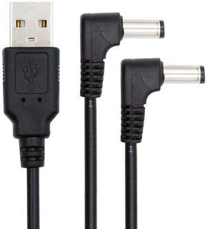 Xiwai USB Type-A Male to Dual 5.5x2.1mm DC 5V Power Plug Splitter Right Angled 90 Degree Connector Charge Cable