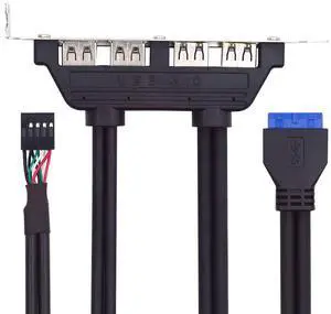 Xiwai Internal Four USB2.0 & USB 3.0 Female Mount Panel to Motherboard 9pin 19pin 20pin Baffle Cable with PCI Bracket 50cm