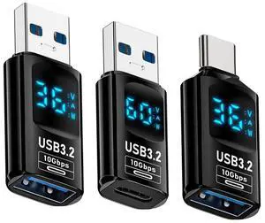 Xiwai 3pcs/lot Type-C Smart LED Display USB-C to USB3.2 Type-A Adapter 10Gbps Data Current Voltage Fast Charging Monitoring Display Tester Detector