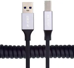 Xiwai USB 3.0 Type-A Male to USB3.0 Type-B Male Stretch Coiled Cable 100cm Extension 5Gbps for Disk Printer Camera Data