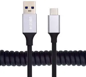 Xiwai USB 3.0 Type-A Male to USB-C Type-C Male Stretch Coiled Cable 100cm Extension 5Gbps for Disk Phone Camera Data