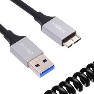 Cablecc USB 3.0 Type-A Male to Micro-USB3.0 Male Stretch Coiled Cable 100cm Extension 5Gbps for Disk Phone Camera Data