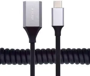 Xiwai USB-C Type-C Host to USB3.0-A Female OTG Stretch Coiled Cable 100cm Extension 5Gbps for Disk Phone Camera Data