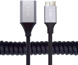 Xiwai Micro-USB3.0 Male Host to USB3.0-A Female OTG Stretch Coiled Cable 100cm Extension 5Gbps for Disk Phone Camera Data