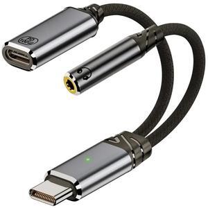 Xiwai USB-C Type-C Male to 3.5mm Female Audio DAC AUX Music 16bit 48kHz & 100W PD Power Cable for Laptop Tablet Phone