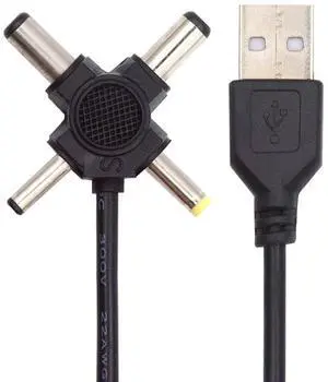 Xiwai USB 2.0 Type-A Male to 4-in-1 DC 5V 5.5x2.5mm 5.5x2.1mm 4.0x1.7mm 3.5x1.3mm Power Plug Barrel Connector Charge Cable