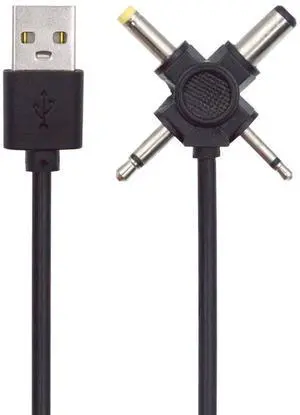 Xiwai USB 2.0 Type-A Male to 4-in-1 DC 5V 5.5x2.1mm 4.0x1.7mm Mono 3.5mm 2.5mm Power Plug Barrel Connector Charge Cable