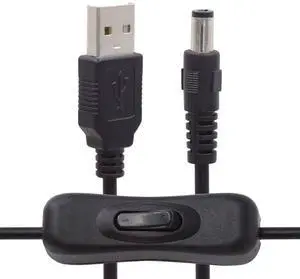 Xiwai DC 5.5x2.1mm Plug to USB Type-A Cable with On Off Power Switch Button for DC 5V Desk Lamp Fan Camera