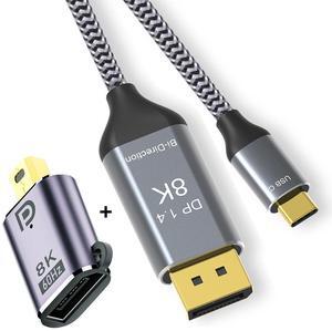 Xiwai Reversible Mini DisplayPort DP Source to USB 3.1 Type C USB-C Displays Male 8K HDTV Cable for Laptop Monitor 1.8m