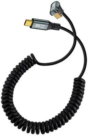 Xiwai Stretch Coiled USB-C USB4 Cable 20Gbps 100W 8K Type-C Opposite Back Angled Male to Male Cable Power & Data for Laptop Keyboard Tablet