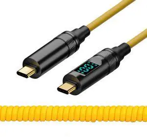 Xiwai Smart LED Display USB-C USB4 Stretch Coiled Cable 20Gbps 100W 8K for Laptop Disk PhoneType-C Male to Male Cable Power & Data