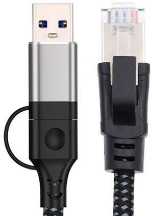 Xiwai Combo USB Type-A & Type-C USB-C to Ethernet Cable URJ45 Male Cord Directly Connected 1000Mbps Gigabit LAN Network