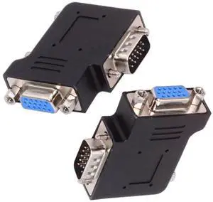 Xiwai 2pcs/lot Left & Right Angled 90 Degree VGA RGB HDB15Pin Screw Type Male to Female Nut Type Extension Adapter for Monitor Displays