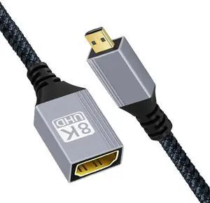 Xiwai 8K Type-D Micro HDMI 2.1 Male to HDMI Female Extension HDTV Cable for DV Camera Laptop Portable Monitor