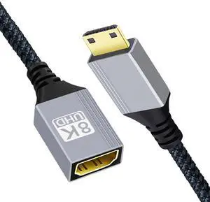 Xiwai 8K Type-C Mini HDMI 2.1 Male to HDMI Female Extension HDTV Cable for DV Camera Laptop Portable Monitor