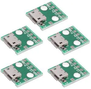 Xiwai 5pcs/set DIY OEM USB2.0 Micro-B Female Receptacle Socket Connector with Flange PCB Mounting Assembly Solder Type 480Mbps