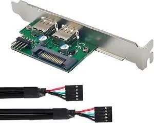 Xiwai Internal Dual USB2.0 Female Mount Panel to Motherboard 9pin Baffle Cable with Extral SATA Power and 12cm Bracket