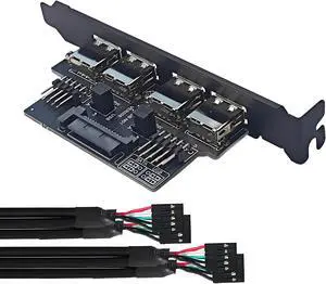 Xiwai Internal Four USB2.0 Female Mount Panel to Motherboard 9pin Baffle Cable with Extral SATA Power and 12cm Bracket
