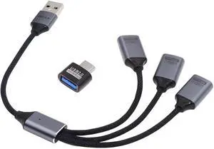 Xiwai USB 2.0 Type-A to 3 Ports Hub Cable Bus Power 1 to 3 Data for Laptop Desktop Phone Mouse Keyboard Printer Disk