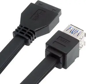 Xiwai Stackable Dual Port USB 3.0 Female Type-A DIP Type to Motherboard 20Pin 19Pin Header Cable with Fixed Feet 50cm