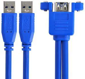 Xiwai Combo Dual USB 3.0 Male to Stackable Female Extension Cable 50cm with Screw Panel Mount Holes