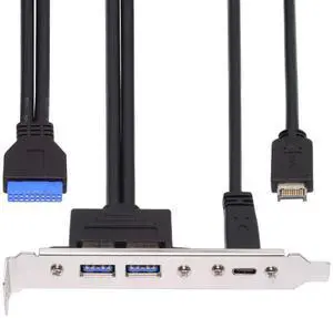 Xiwai 10Gbps USB3.0 Motherboard 19/20Pin & Type-E to USB-C Type-C & USB 3.0 Dual Ports Female PCI-E Back Panel 5Gbps Cable