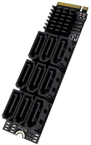 Xiwai NGFF NVME M-Key PCI Express M.2 to 9 Ports SATA 3.0 6Gbps Adapter Converter Hard Drive Extension Card 2280 for NAS Computer