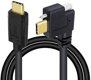 Xiwai USB 3.1 Type-C Male to Single Thumbscrew Locking USB-C Horizontal 90 Degree Left Right Angled 10Gbps Data Cable Panel Mount Type