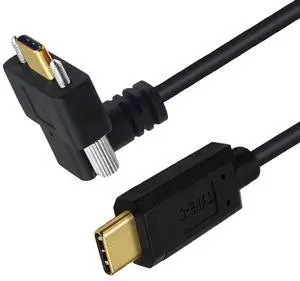 Xiwai USB3.1 Type-C Male to Dual Thumbscrew Locking USB-C Vertical 90 Degree Up Down Angled 10Gbps Data Cable Panel Mount Type