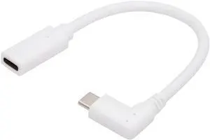 Xiwai White USB-C Type-C Male to Female Extension Power USB2.0 Data Cable 90 Degree Left Right Angled 65W Fast Charge for Laptop Tablet Phone